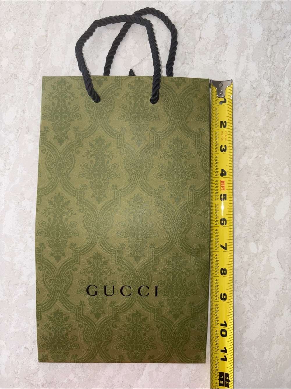 GUCCI Olive Green Damask Shopper Bag with Black Rope Handles
